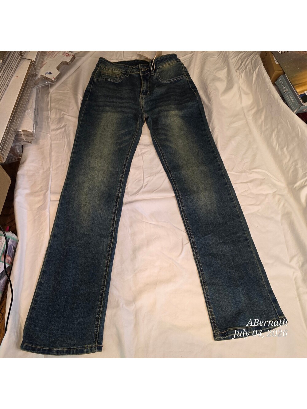 PEIHOT Women's Size S Blue Denim Jeans with Zigzag Back Pocket Design